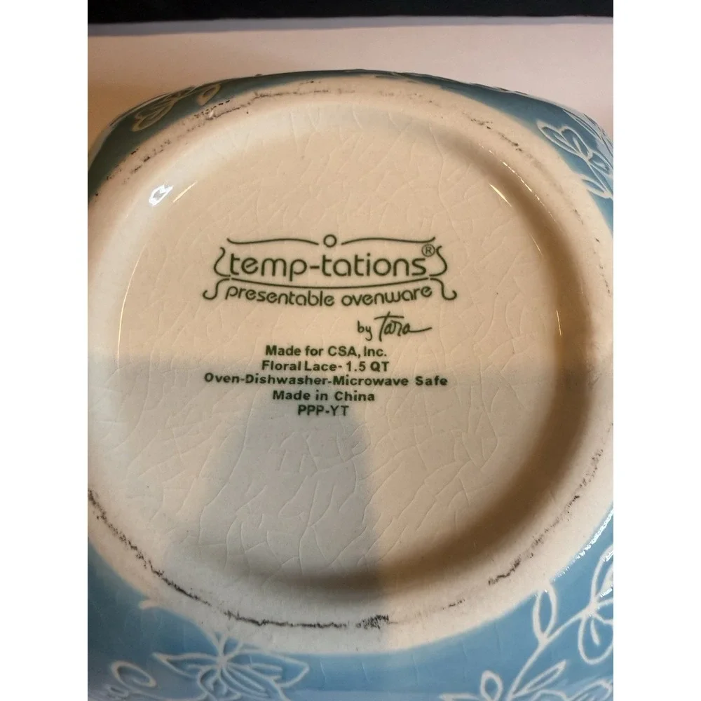 Temp-tations by Tara Floral Lace Blue Square Nesting Bowls Set 1 & 1.5 Qt